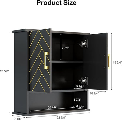 Black Chevron Pattern Bathroom Wall Cabinet, Modern Hanging Medicine Cabinet - Image 2