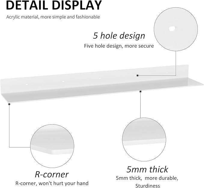 36 Inches Acrylic Wall Shelves 2 Pack, Floating Shelf - Image 4