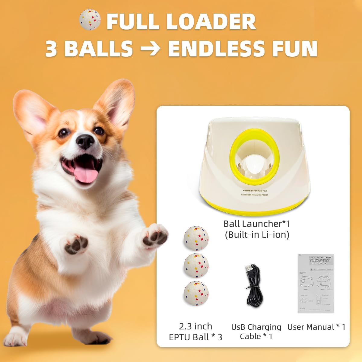 automatic dog ball launcher-small silent dog ball thrower, side view