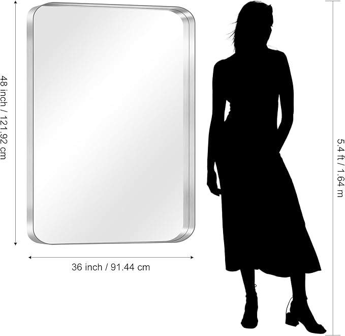 CIRCUMI Silver Bathroom Mirror, Rounded Corner, Tempered Glass, Large Mirror - Image 8