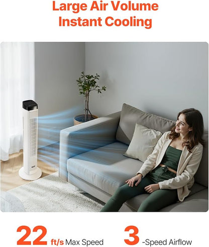 VEVOR Tower Fan, 22 ft/s Velocity Quiet Floor Fan, 70° Oscillating Fans - Image 3