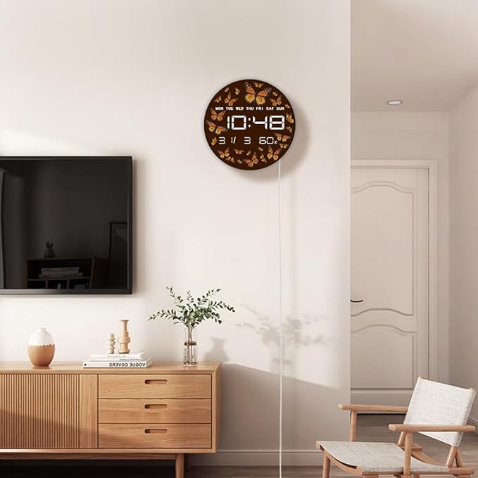 Timethink 12 Inch Butterfly Digital Wall Clock Large Display, Monarch - Image 7