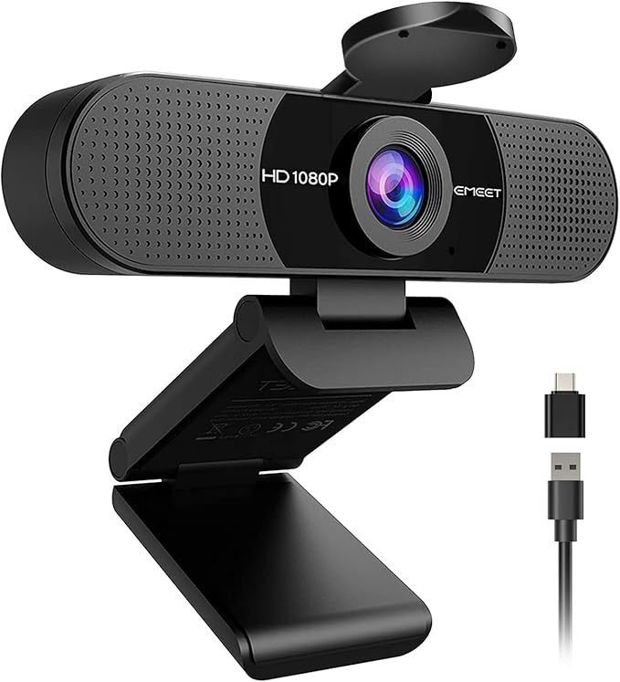 EMEET 1080P Webcam with Microphone, C960 Web Cam, 2 Mics, 90° FOV, USB Type-A & by EMEET