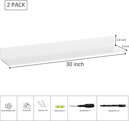 30 Inch White Floating Shelves for Wall Décor, Acrylic Storage Wall Shelf Holder - Image 3
