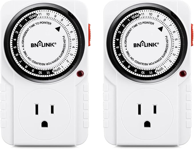 BN-LINK 24 Hour Plug-in Mechanical Timer Grounded by BN-LINK