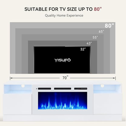 YISUFO 70" TV Stand with 36" Electric Fireplace, Large Modern Media - Image 6