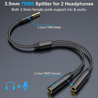 3.5mm TRRS Splitter for 2 Headphones 1FT 2-Pack, Dual Support Audio & Mic - Image 2
