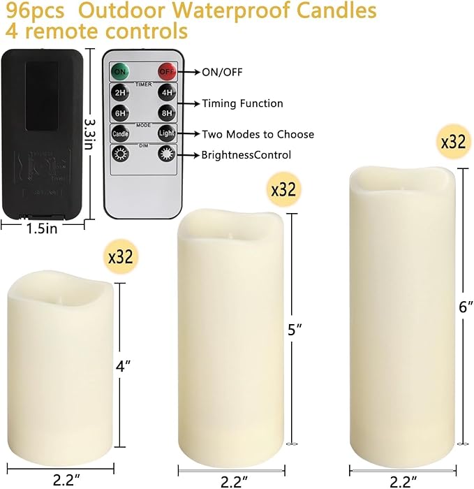 Set of 96 Waterproof Outdoor Flameless Candles, LED Candles - Image 5