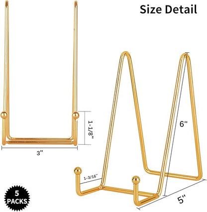 IBosins 5 Pack 6 Inch Plate Holder Display Stands, Metal Gold Frame Stand - Image 2