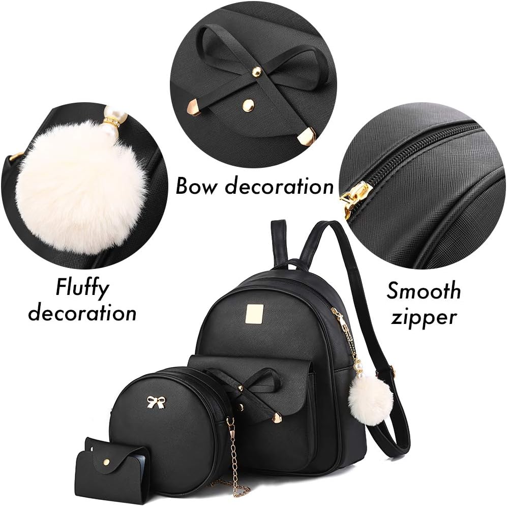 I IHAYNER Girls Bowknot 3-Pieces Fahsion Leather Backpack Backpack Purse for ...