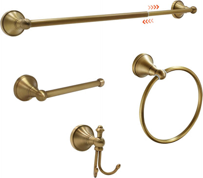 4 piece antique brass gold bathroom towel bar, main product view