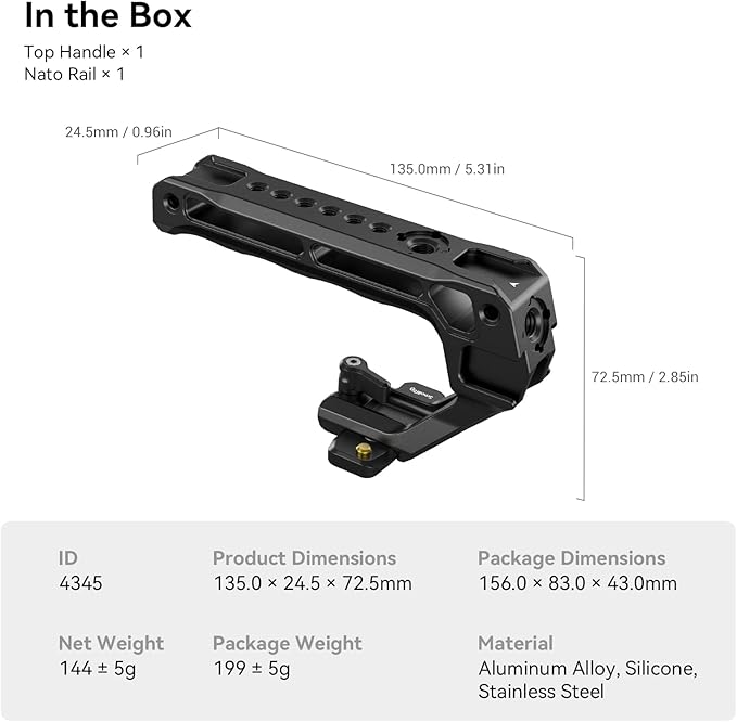 SmallRig Lightweight NATO Top Handle, Quick Release NATO Grip w/NATO Rail - Image 6