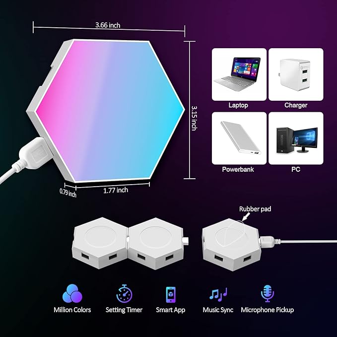 JIMIMORO Hexagon LED Light Panels 8 Pack – RGB Wall Decor Lights - Image 7