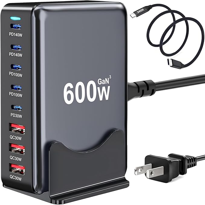 600W USB C Fast Charger Block, 8 Port USB Charging Station, GaN Ⅲ Pro Double by Unknown