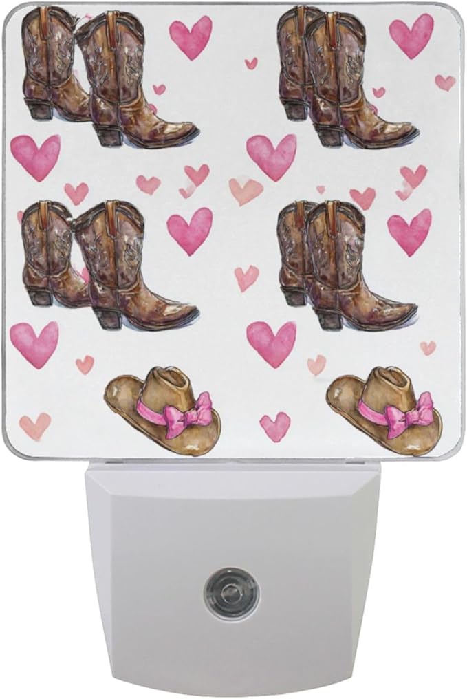 Pigsaly Led Night Light Cowgirl Hat Boots Pink Bow Hearts Night Light Plug in by Pigsaly
