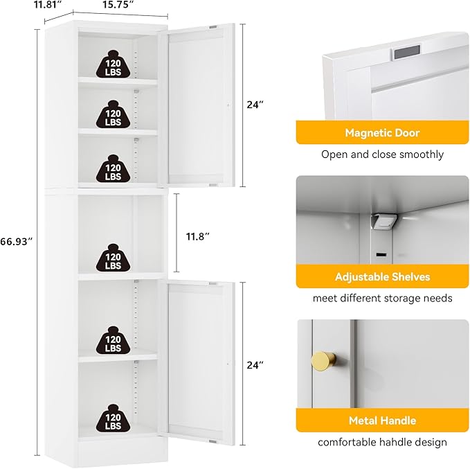 2-Door Metal Storage Cabinet, Tall Slim Pantry Organizer - Image 3