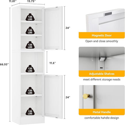 2-Door Metal Storage Cabinet, Tall Slim Pantry Organizer - Image 3