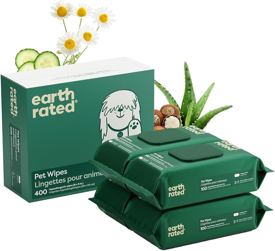 Earth Rated Pet Wipes for Dogs and Cats, Hypoallergenic, Cleaning and Hydrating by EarthRated