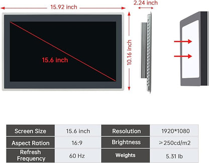 15.6-Inch Industrial Embedded Panel PC, Ratio 16:9 Multi-Touchscreen-Monitor - Image 3
