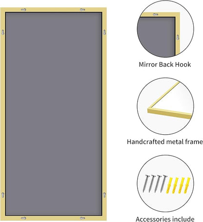 48x24In Gold Bathroom Mirror for Wall, Brushed Gold Rectangle Mirrors - Image 9