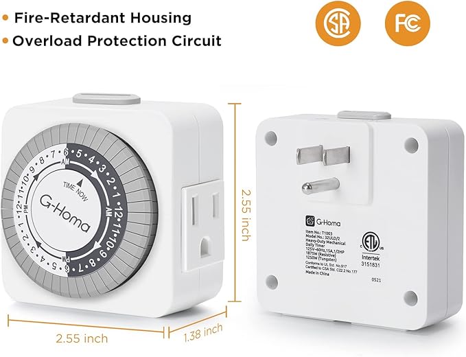 G-Homa Timers for Electrical Outlets, 24 Hour Indoor Plug-in Mechanical Timer - Image 4