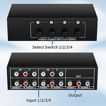 RCA Switch 4 in 1 Out Composite Video L/R Audio Selector Box 4X1, BolAAzuL - Image 3
