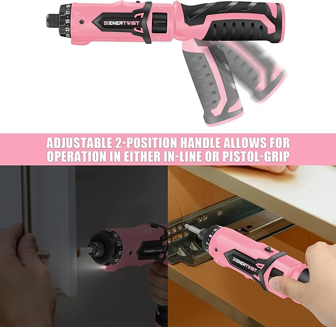 Enertwist Electric Screwdriver, 8V Max 10Nm Pink Cordless Screwdriver - Image 5