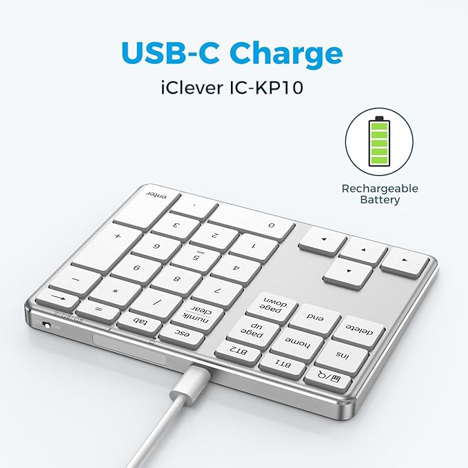 iClever KP10 Bluetooth Number Pad, Dual Device Connection, 34 Keys Ultra-Slim - Image 3