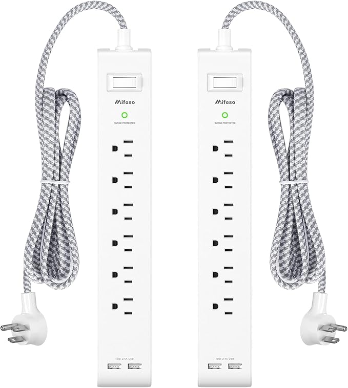 2 Pack Power Strip - 15FT Long Extension Cord by Mifaso