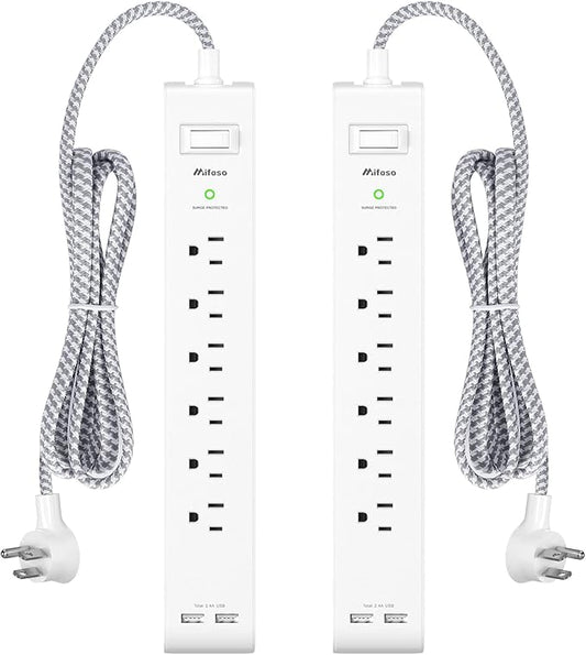 2 Pack Power Strip - 15FT Long Extension Cord by Mifaso