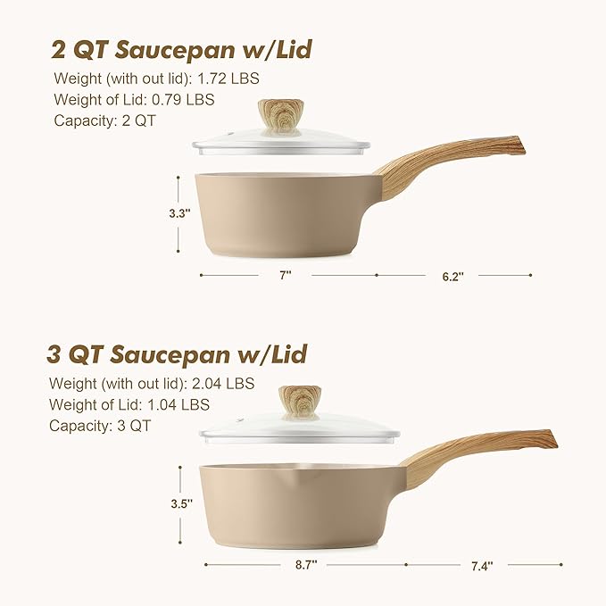 SENSARTE 2.0 & 3.0 Quart Ceramic Sauce Pan Sets - Image 6