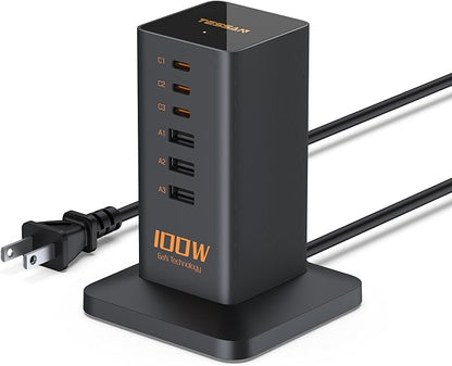 USB C Charger Blcok PD 100W, TESSAN 6-in-1 Charging Station by TESSAN