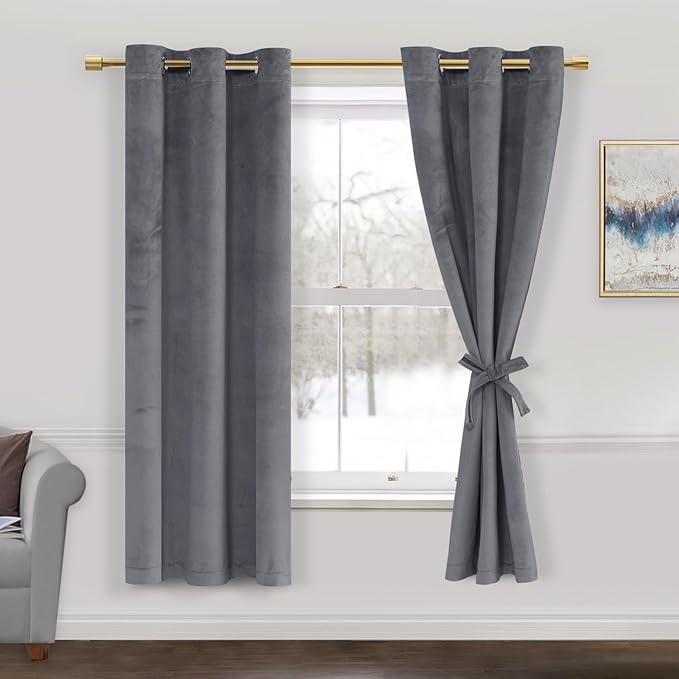 JIUZHEN Grey Velvet Curtains 63 inches Blackout Curtains by JIUZHEN