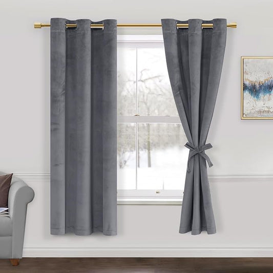 JIUZHEN Grey Velvet Curtains 63 inches Blackout Curtains by JIUZHEN