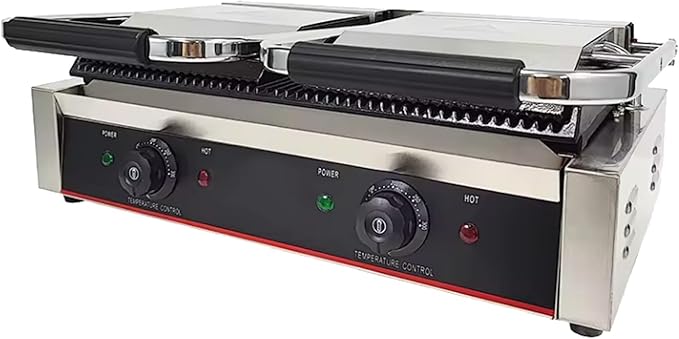 Commercial Panini Press With Grooved Grill Sandwich Maker Machine Electric - Image 3