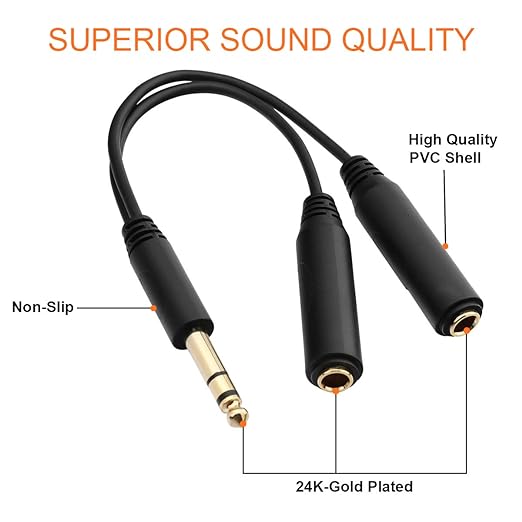 TISINO 6.35mm Jack Splitter Cable, Headphone Splitter Cable, Stereo Male to - Image 3