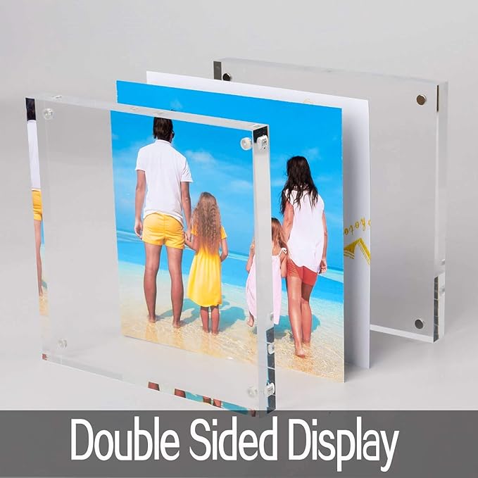 Meetu Acrylic 5x5 Picture Frame 5 Pack Clear Two Sided Desk Photo Frame - Image 3