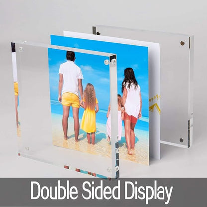Meetu Acrylic 5x5 Picture Frame 2 Pack Clear Two Sided Desk Photo Frame - Image 3