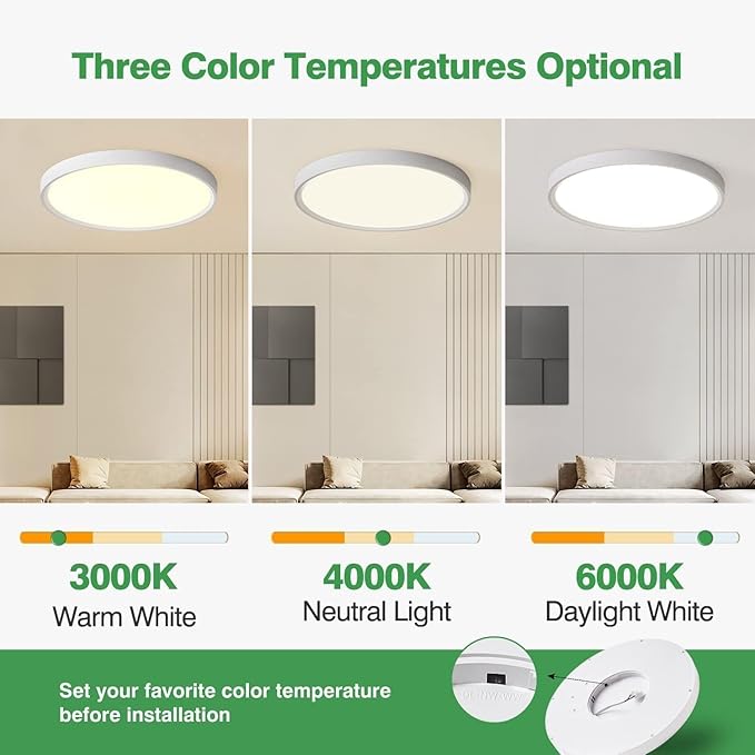 6PK 15.8 Inch LED Flush Mount Ceiling Light, 3000K/4000K/6000K CCT Selectable - Image 2