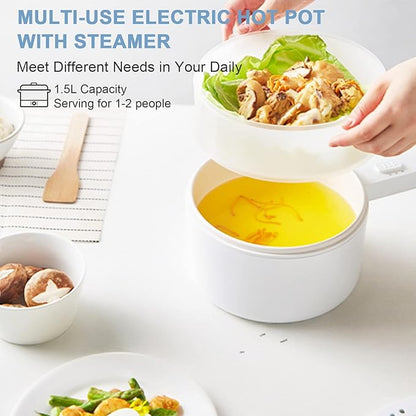 olakys. Electric Hot Pot with Steamer, 1.5L Ceramic Glaze Non-stick Portable Pot - Image 5