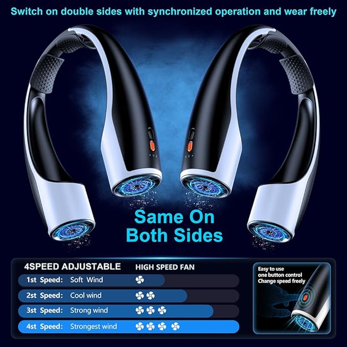AI Neck Fan, 4 Speeds Adjustable Portable Personal Fan Rechargeable, 4000 mAh - Image 3