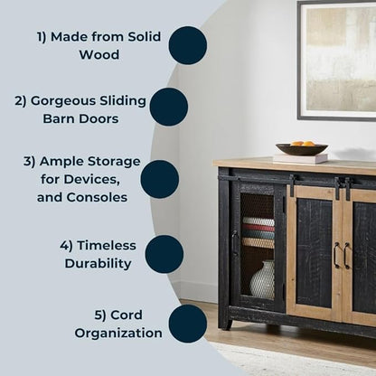 Martin Svensson Home Rustic 65" Black and Driftwood Solid Wood TV Stand - Image 2