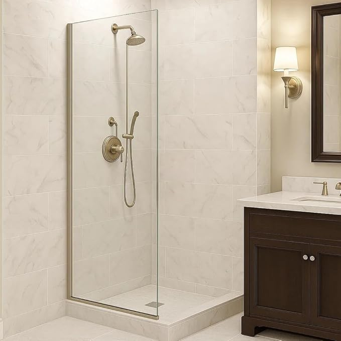 Yana Frameless Shower Door Screen, Fixed Shower Door Panels 3/8" Thick Tempered - Image 2