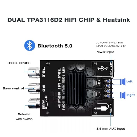 Hosyond ZK-1002T 100W+100W Bluetooth Amplifier Board - Image 2
