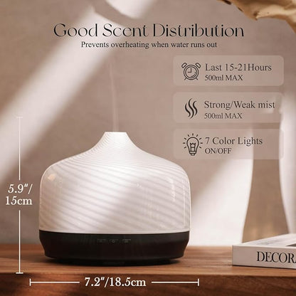Porseme 500ml Glass Essential Oil Diffuser Aromatherapy Ultrasonic Cool Mist - Image 3