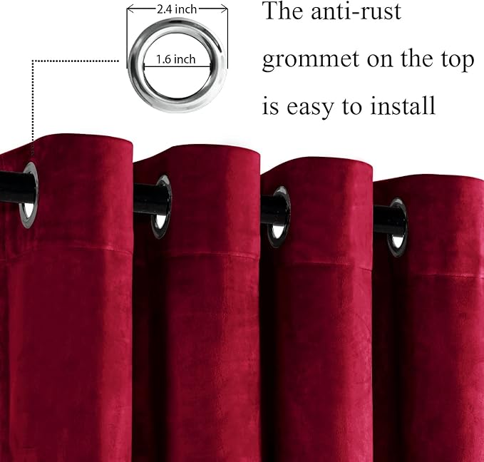 JIUZHEN Red Velvet Curtains 84 inches - Image 2