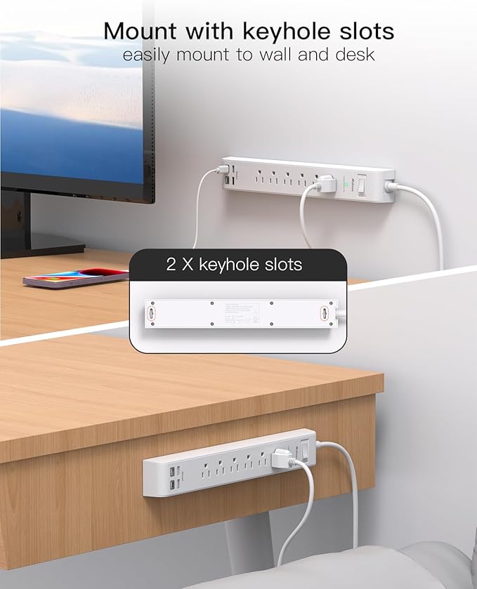 2 Pack Power Strip, 15FT Long Extension Cord, Surge Protector - Image 5