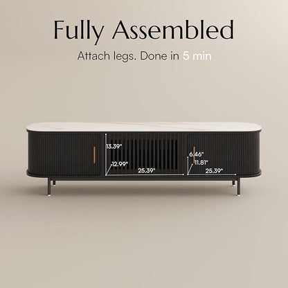 POVISON Fully-Assembled Mid Century Modern Black TV Stand - Image 7