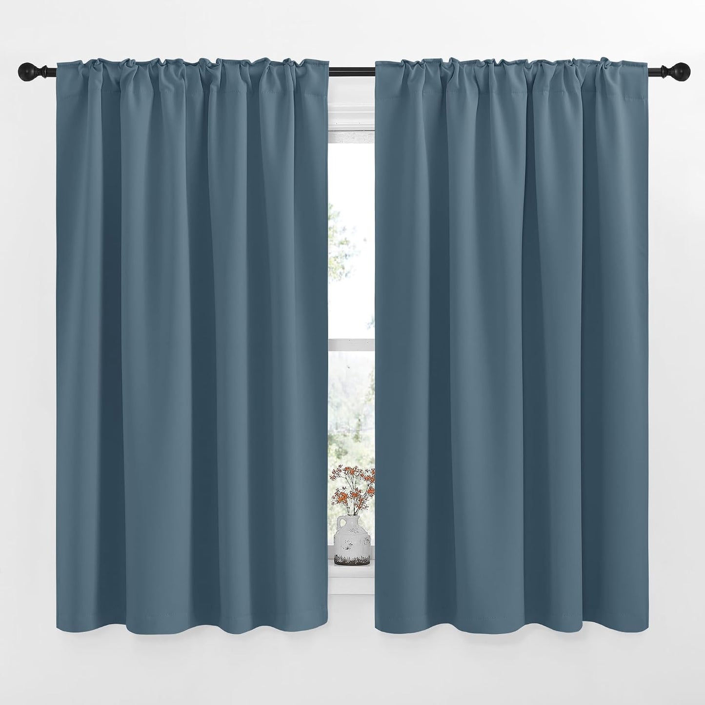 NICETOWN Blackout Curtains Window Drapes - (Smoky Blue Color) 52 inches W by 63 inches L, Set of 2, Blackout Curtain Panels for Boy's Nursery