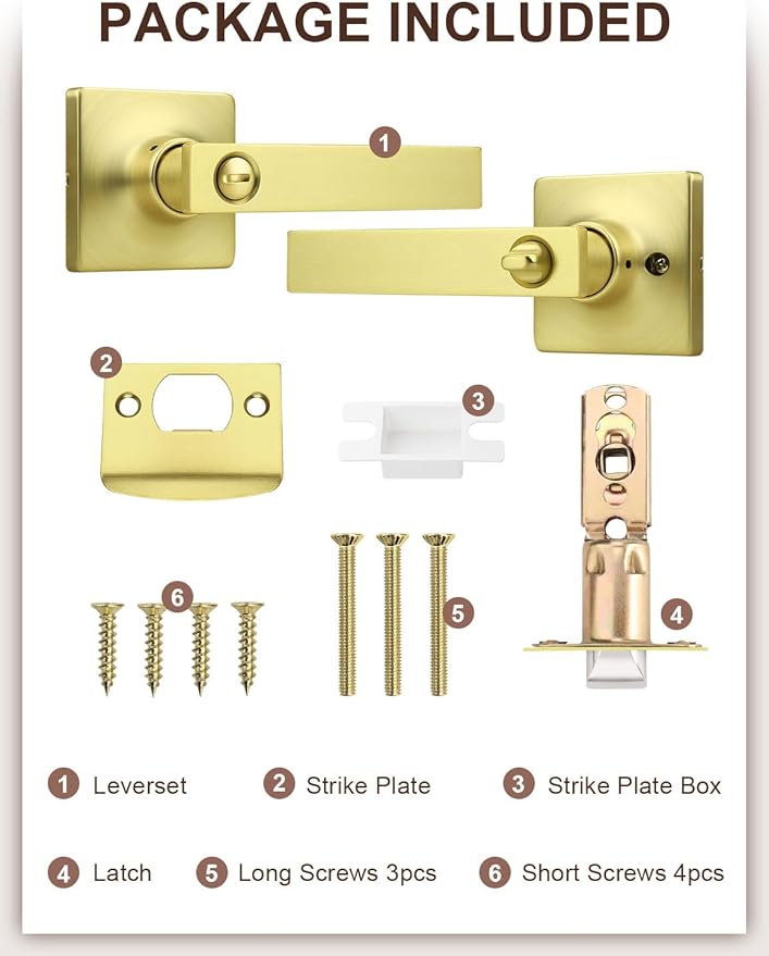 Mengico 10 Pack Gold Privacy Lever Door Handle Interior - Image 7